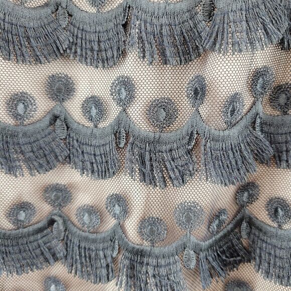 Trina Turk Mini Dress Size 2 Black Fringed Embroidered Lace Off Shoulder - Picture 4 of 11